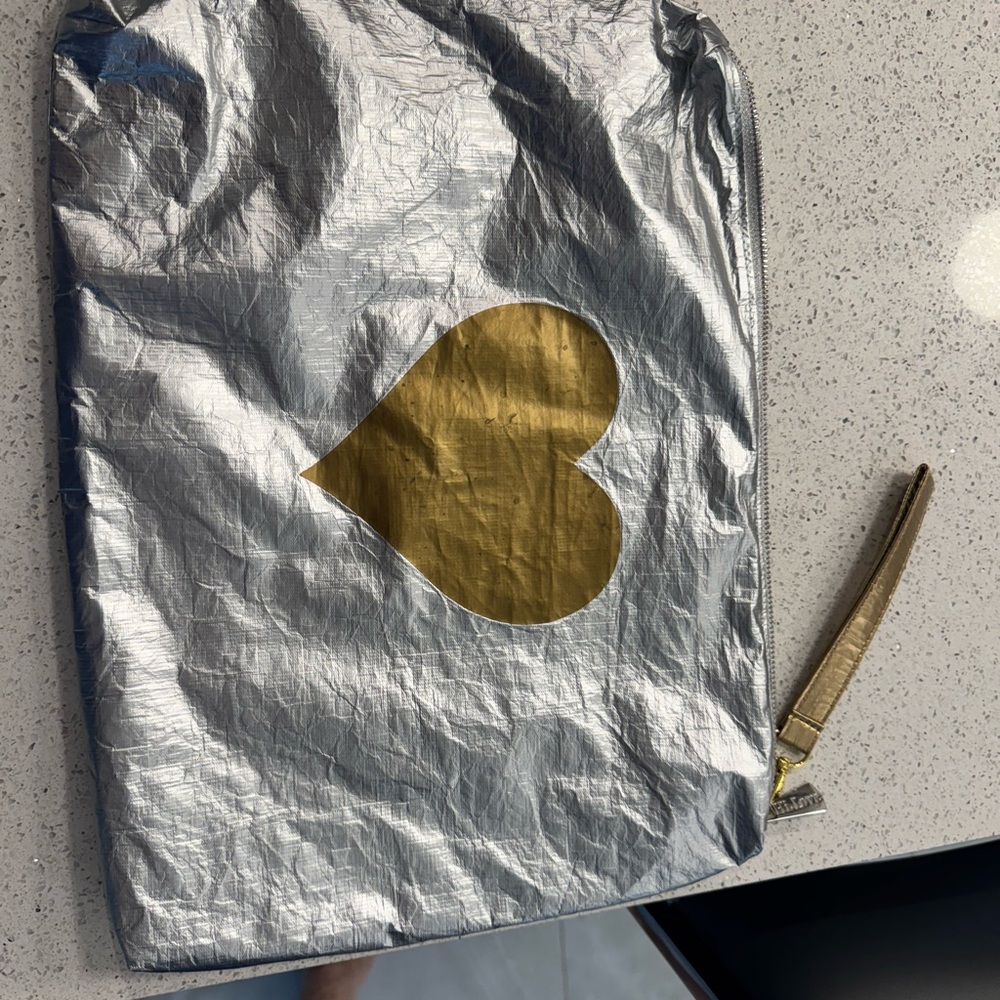Silver Pouch with Gold Heart